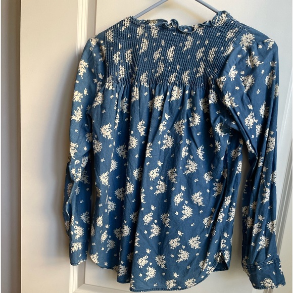 J.Crew Blue Floral Button Down Blouse - Picture 2 of 3